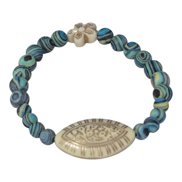 Handcrafted Matte Lake Blue Malachite Bead Bracelet - Picture 2 of 2